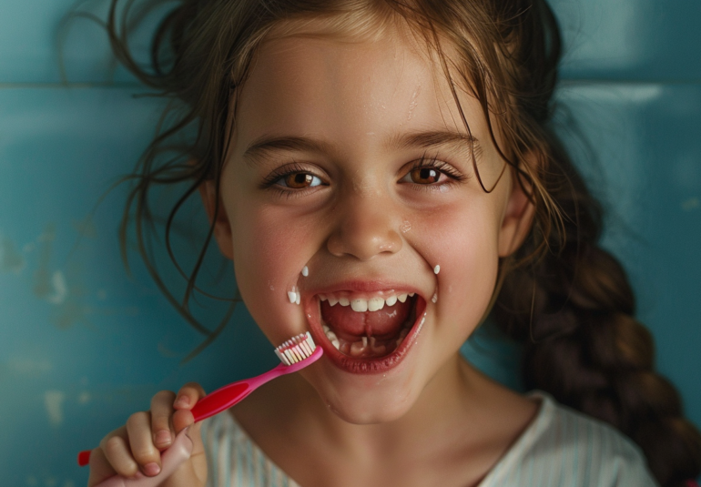 niña lavandose los dientes